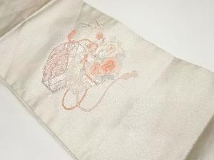 銀駒刺繍文箱に牡丹・梅模様名古屋帯